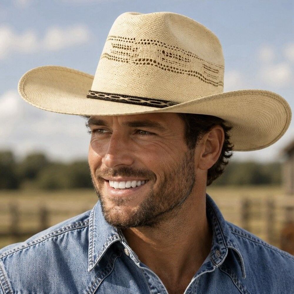 Atwood 7 1/8 Long Oval Straw Cowboy Hat Western Rodeo Rancher Vent Crown